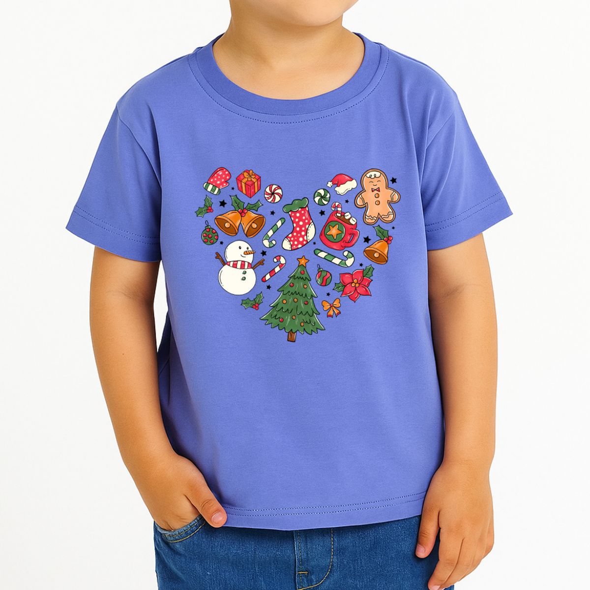 GENERICO - POLO CORAZÓN NAVIDAD NIÑO - NIÑA CUELLO REDONDO ALGODÓN