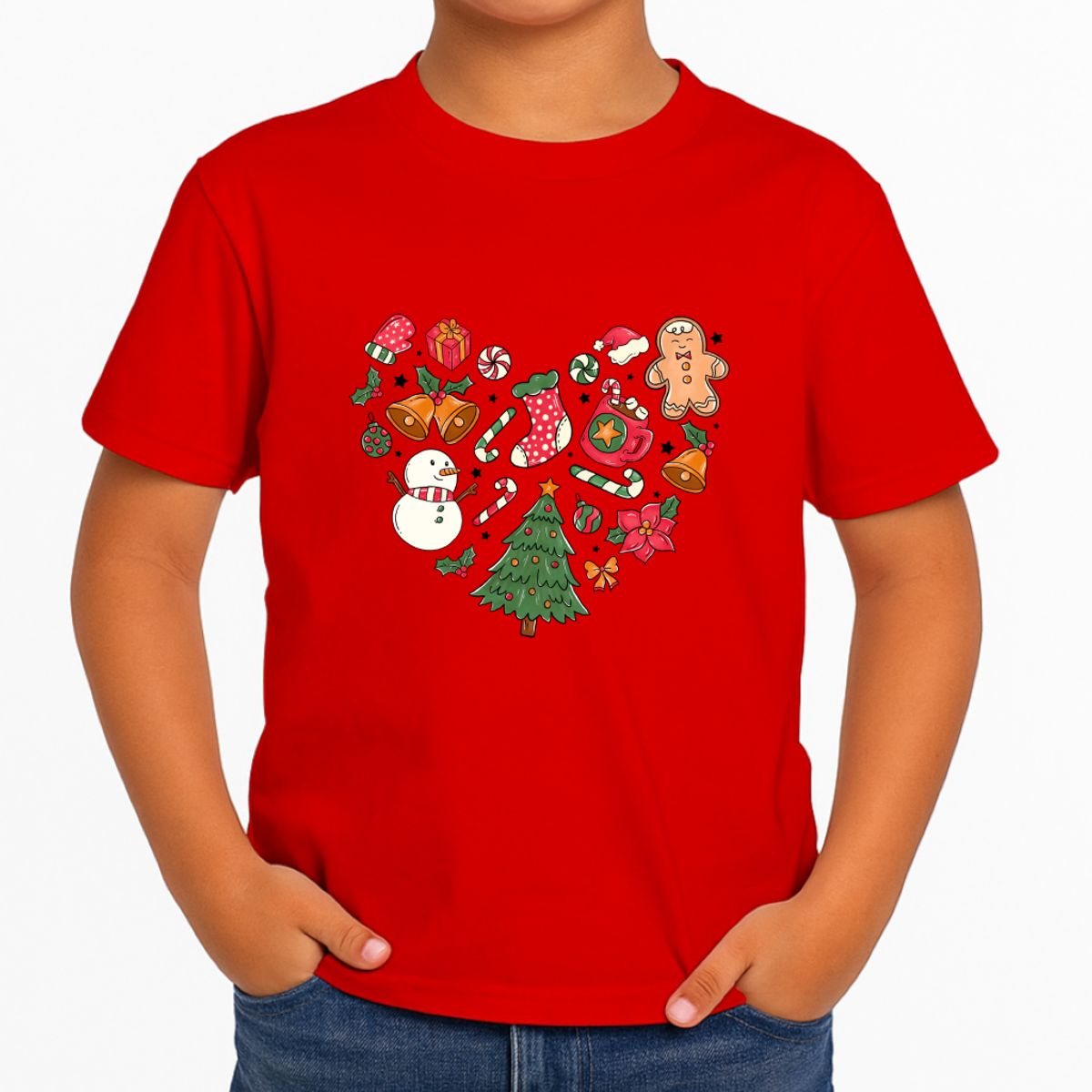 GENERICO - POLO CORAZÓN NAVIDAD NIÑO - NIÑA CUELLO REDONDO ALGODÓN