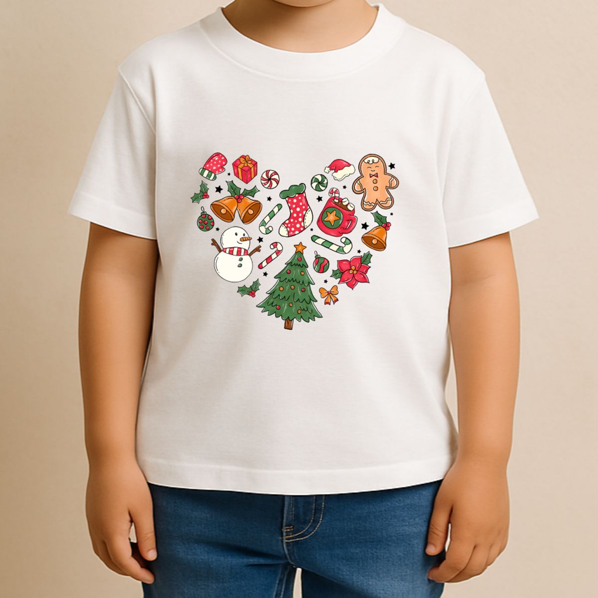 GENERICO - POLO CORAZÓN NAVIDAD NIÑO - NIÑA CUELLO REDONDO ALGODÓN