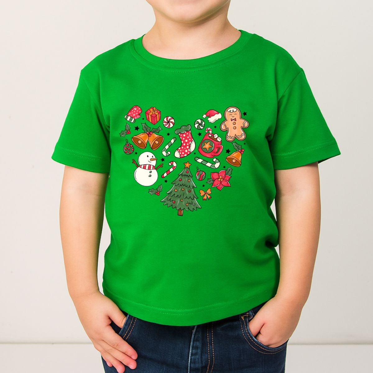 GENERICO - POLO CORAZÓN NAVIDAD NIÑO - NIÑA CUELLO REDONDO ALGODÓN