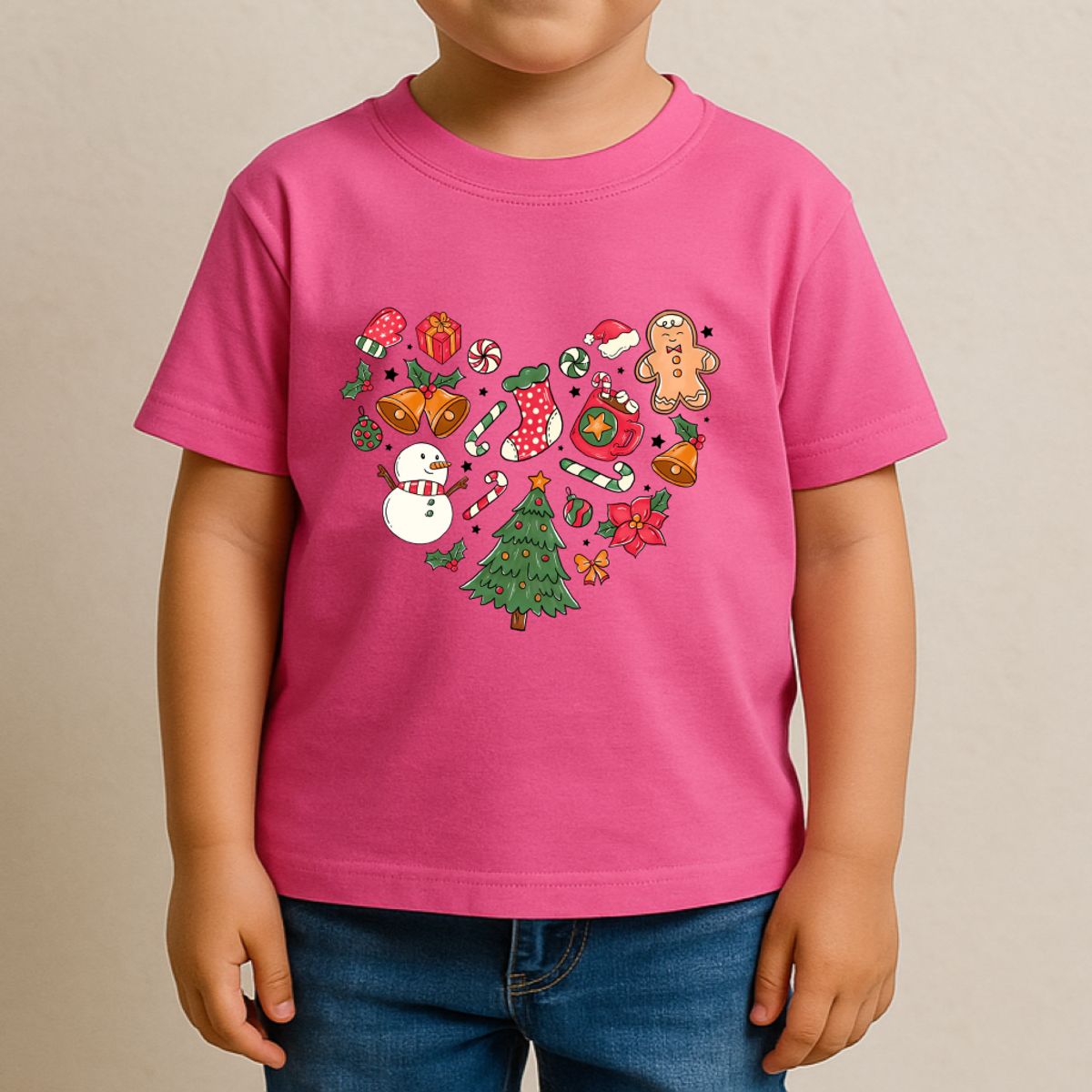 GENERICO - POLO CORAZÓN NAVIDAD NIÑO - NIÑA CUELLO REDONDO ALGODÓN