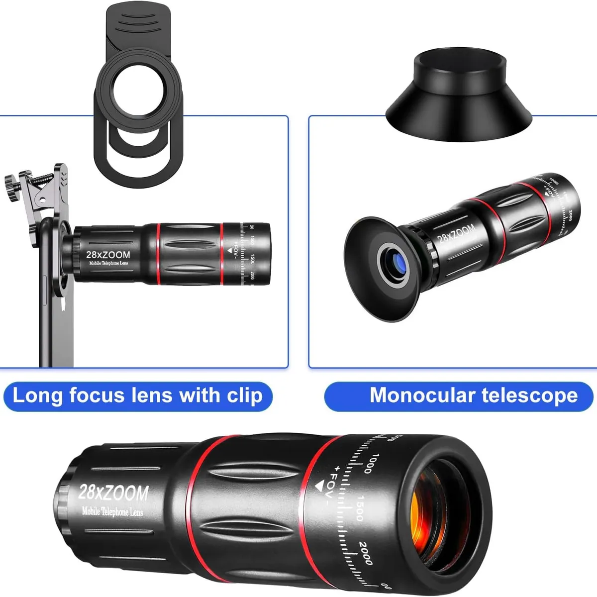 GENERICO - Telescopio Monocular para Celular 28x Zoom
