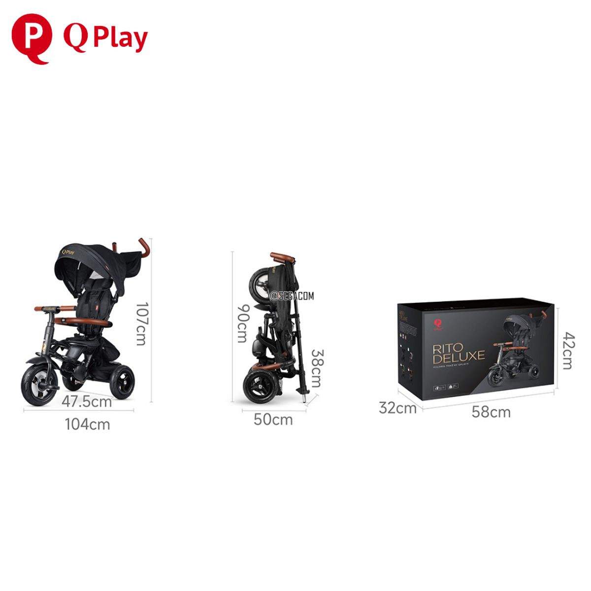 QPLAYGROUND - Triciclo Plegable de lujo 6 en 1 QPLAY -RITO DELUXE- Negro