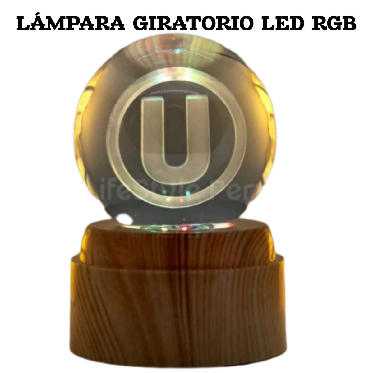 OEM - Esfera Cristal Lampara Giratorio UNI + luz  RGB - 8 cm