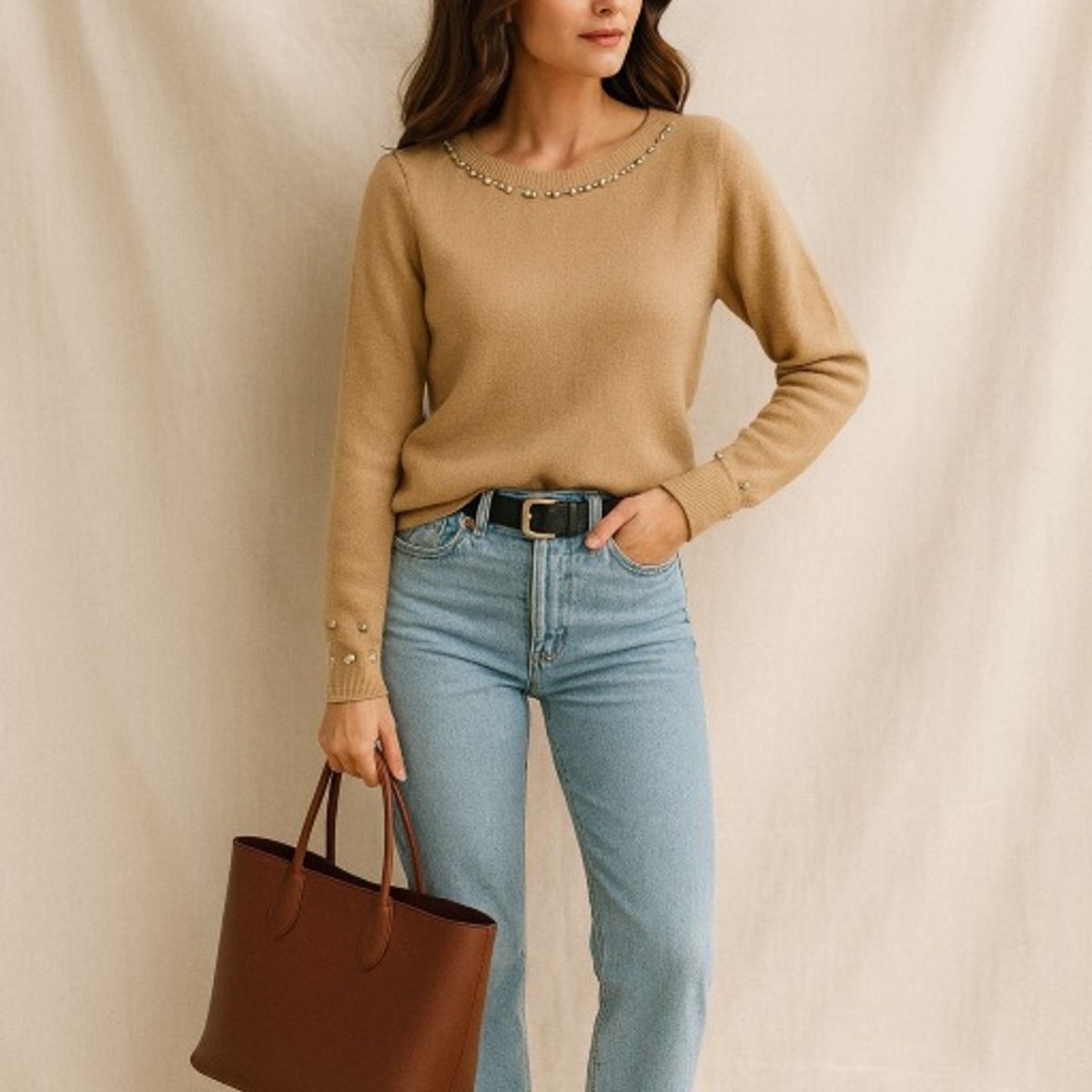 AMA OUTFITTERS - SWEATER DE CASHMERE CON PEDRERIA ALMA