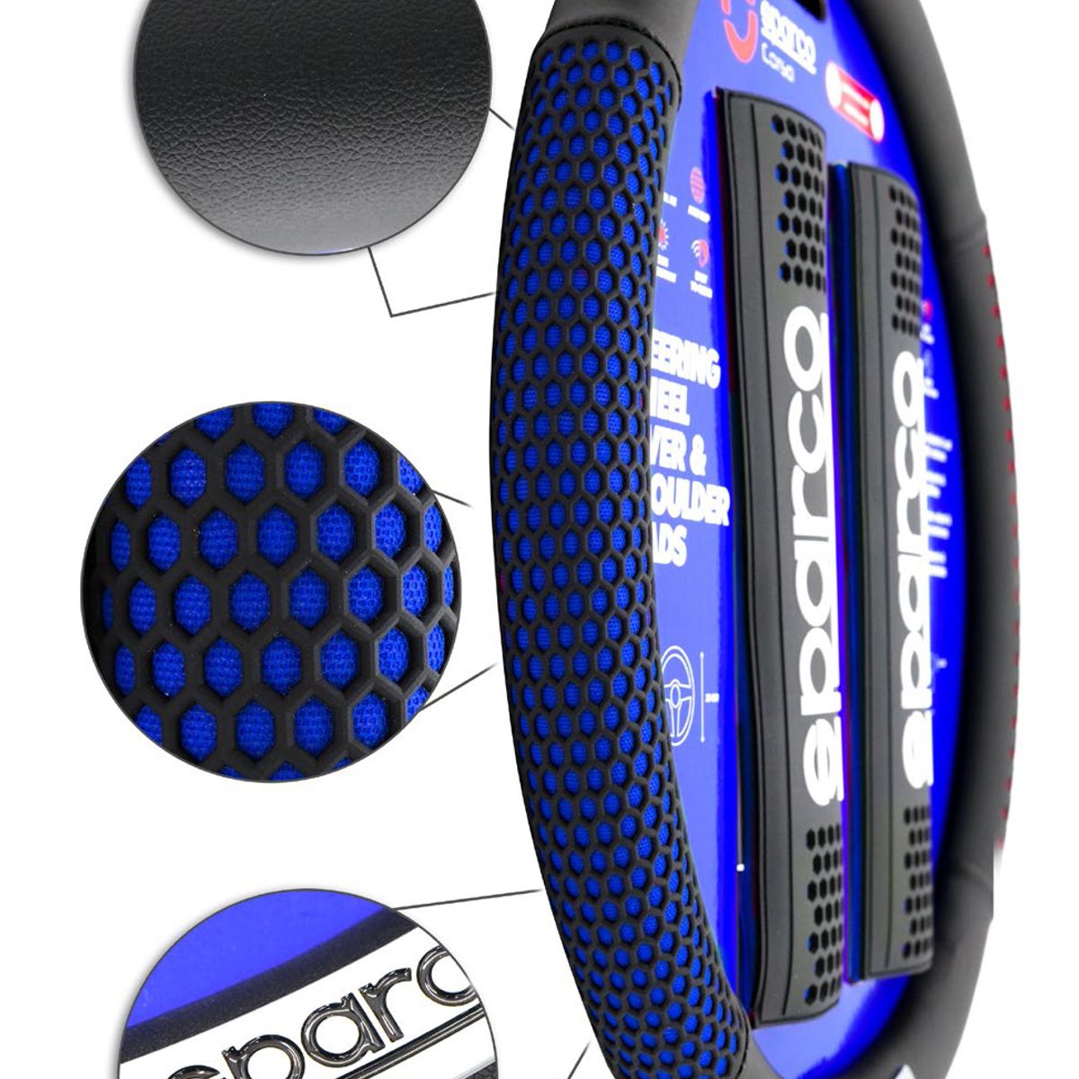 GENERICO - Kit Forro De Timón Sparco + Almohadillas Para Cinturón De Seguridad Con Detalles En Color Azul