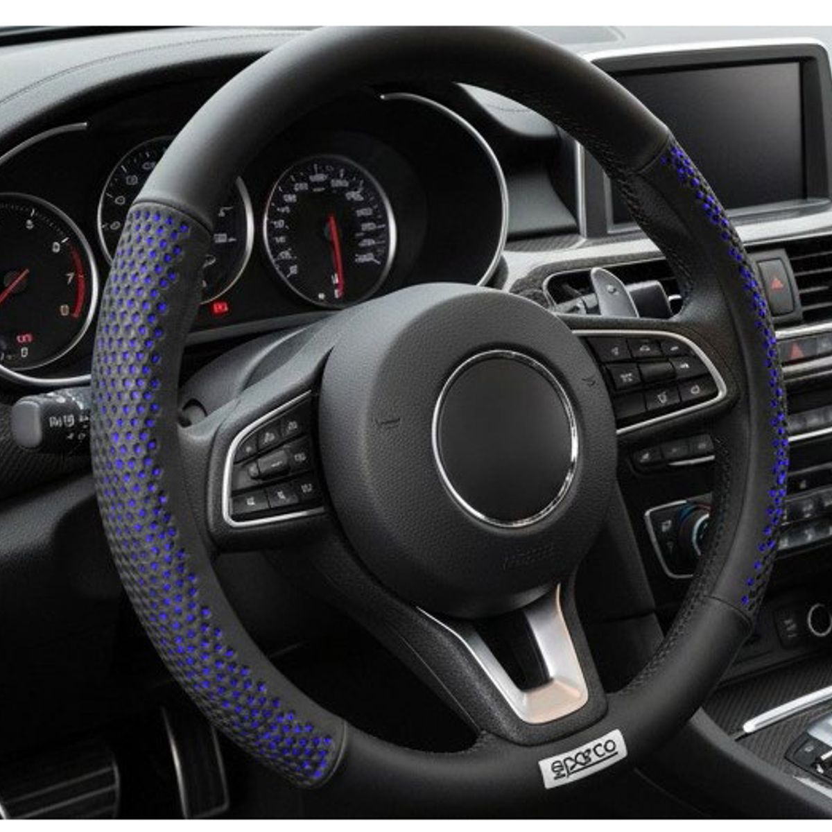 GENERICO - Kit Forro De Timón Sparco + Almohadillas Para Cinturón De Seguridad Con Detalles En Color Azul