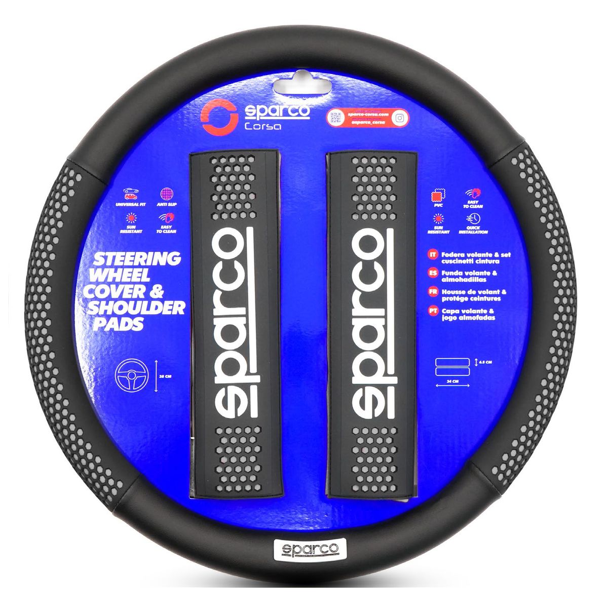 GENERICO - Kit Forro De Timón Sparco + Almohadillas Para Cinturón De Seguridad Con Detalles En Color Gris