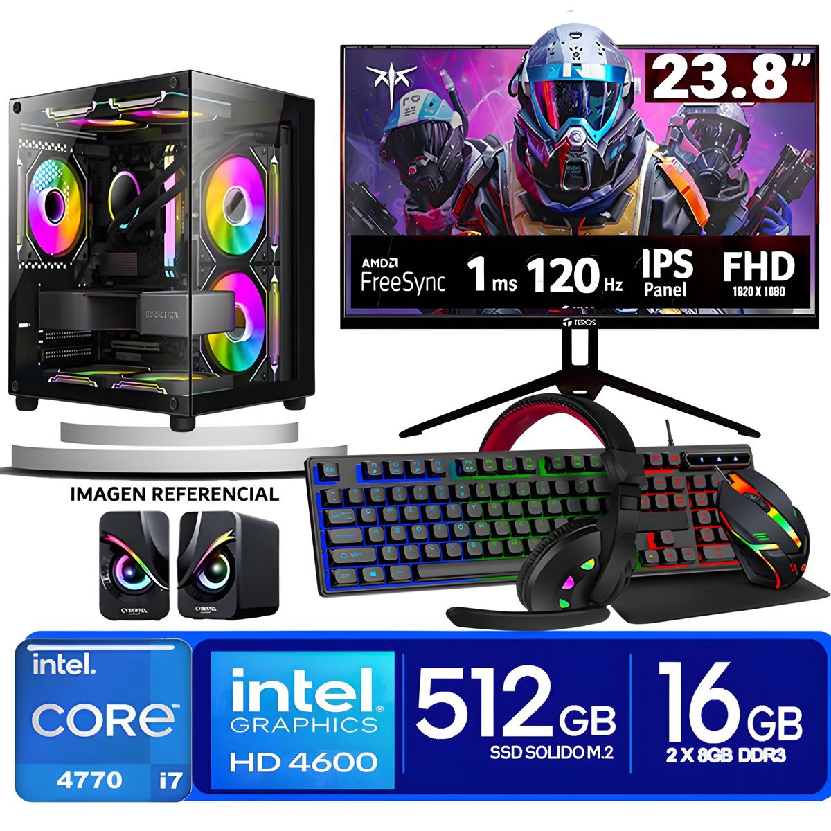 INTEL - Computadora Pc Intel Core i7 4770  Monitor 24 fhd' RAM 16 GB SSD 500 GB PARLANTES