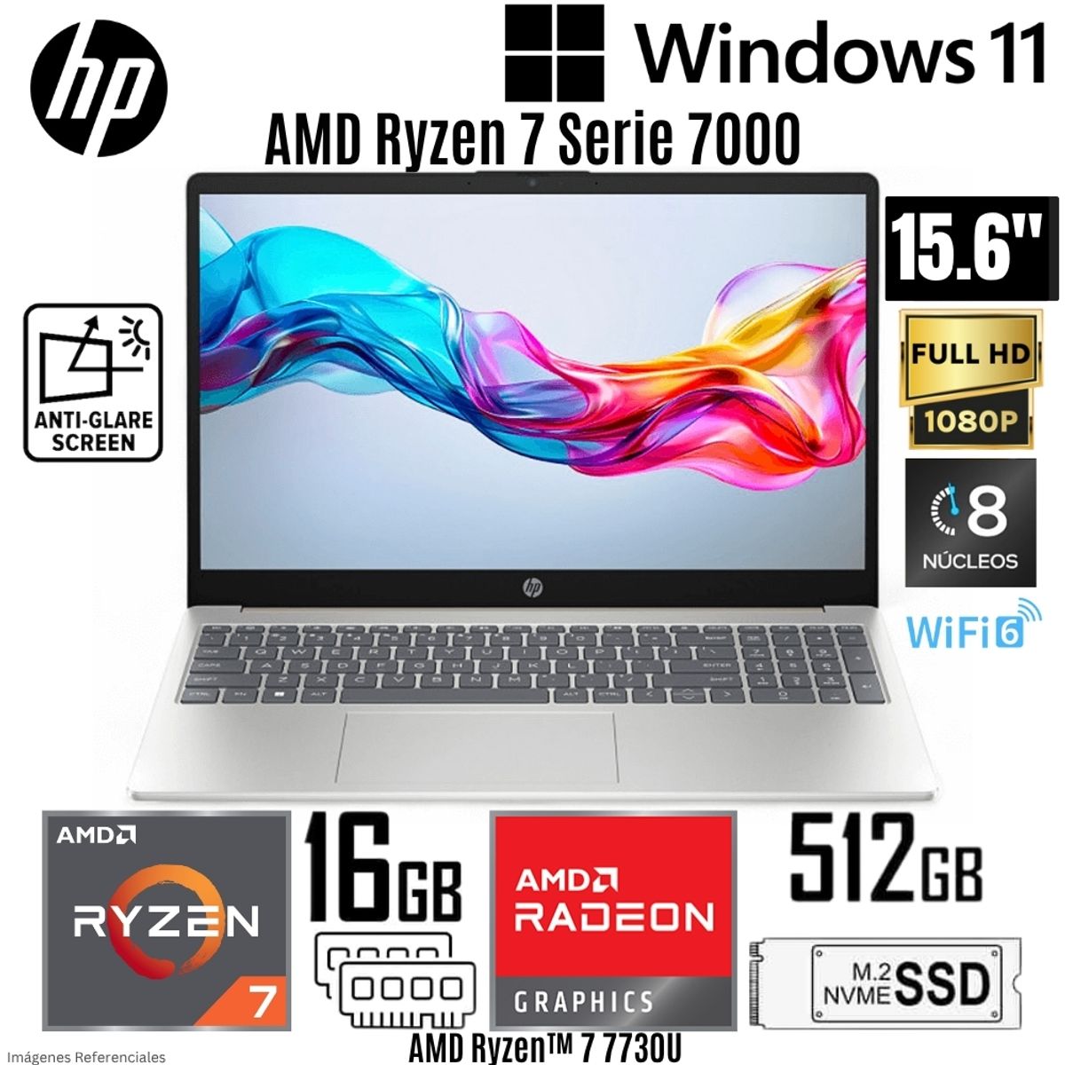 HP - Laptop HP 15-FC0275LA  AMD Ryzen 7 7730U 16GB RAM 512GB SSD 15.6"  FHD Dorado Cálido