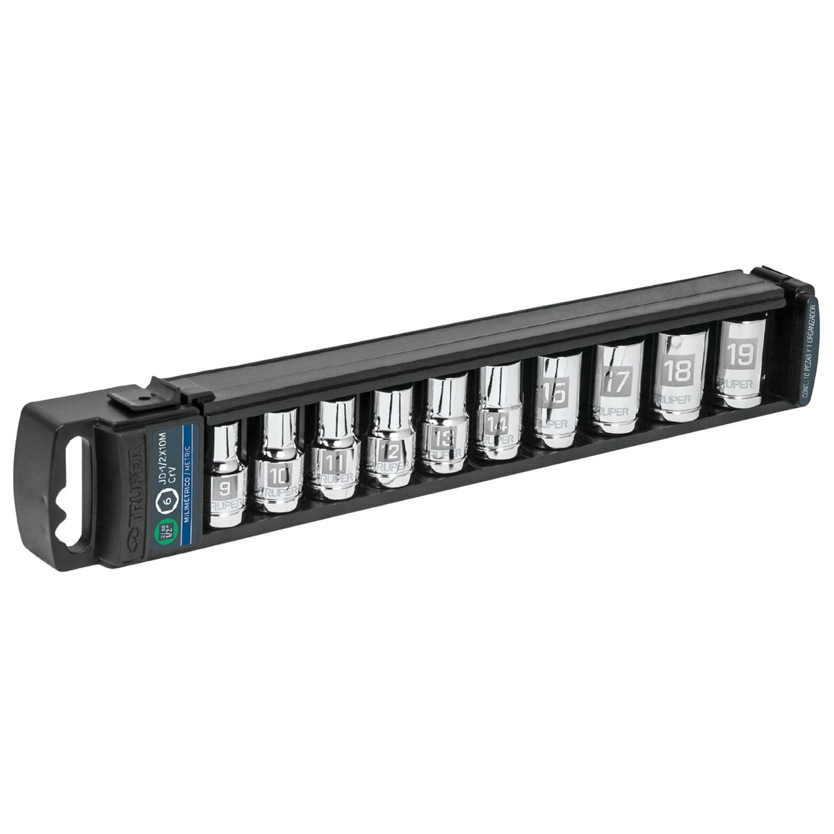 TRUPER - Juego de 10 dados cuadro 1/2" mm, Truper