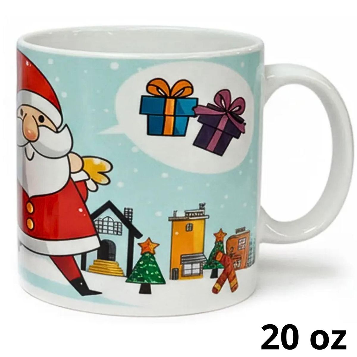 ICHIMATSU - Set de 6 Tazas de Loza Navideño con diseño Papa Noel en ciudad y estuche 20 oz-Ichimatsu