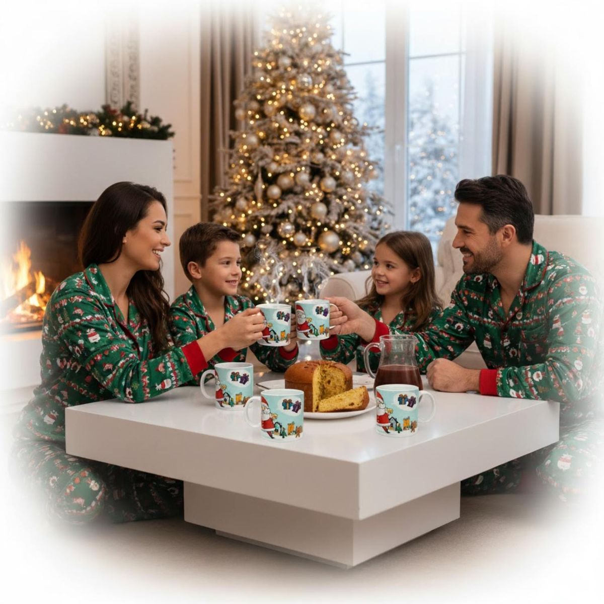 ICHIMATSU - Set de 6 Tazas de Loza Navideño con diseño Papa Noel en ciudad y estuche 20 oz-Ichimatsu