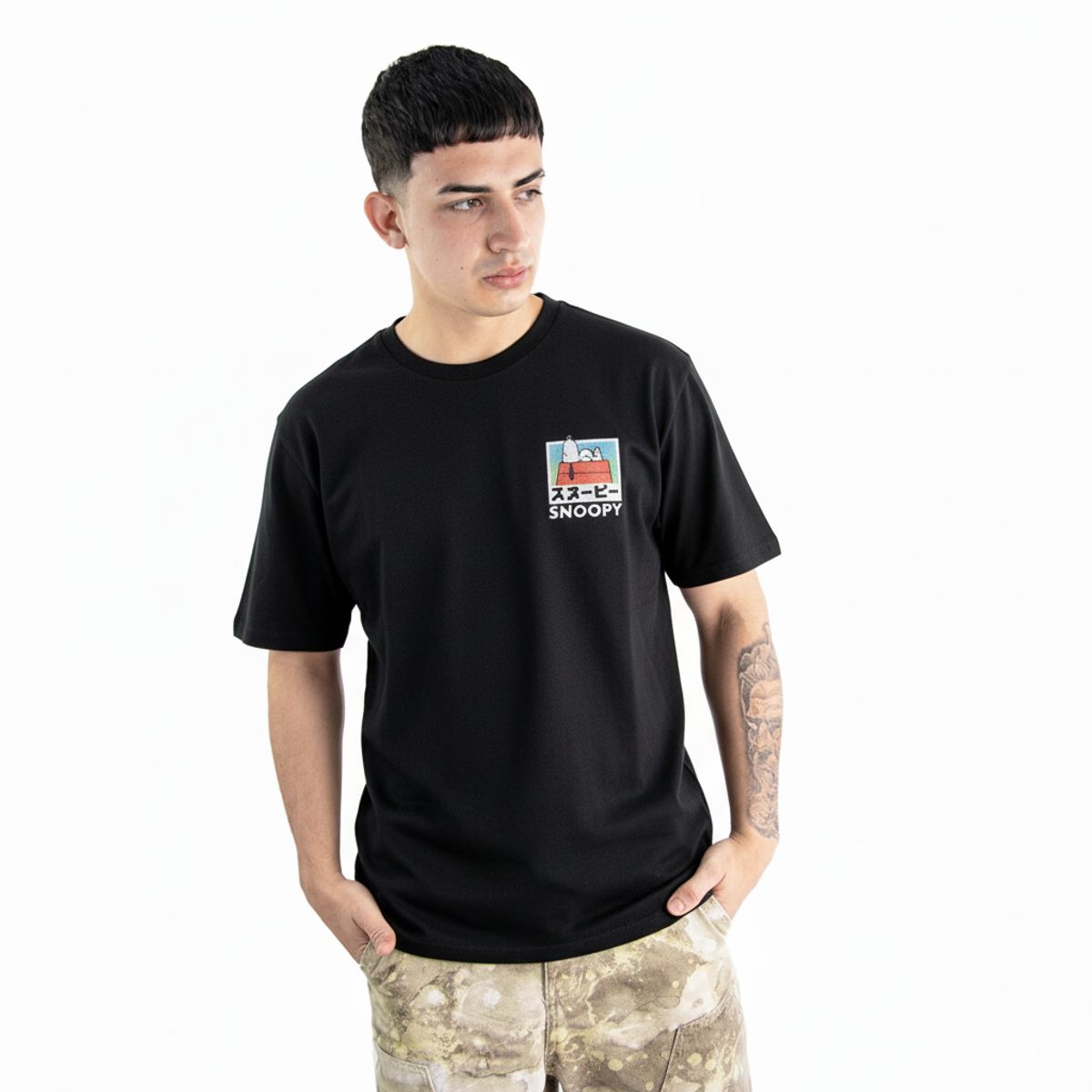 SPECTRUM - Polo Oversize Manga Corta Snoopy Hombre Negro Algodòn