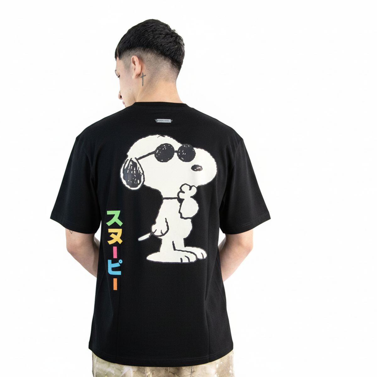 SPECTRUM - Polo Oversize Manga Corta Snoopy Hombre Negro Algodòn