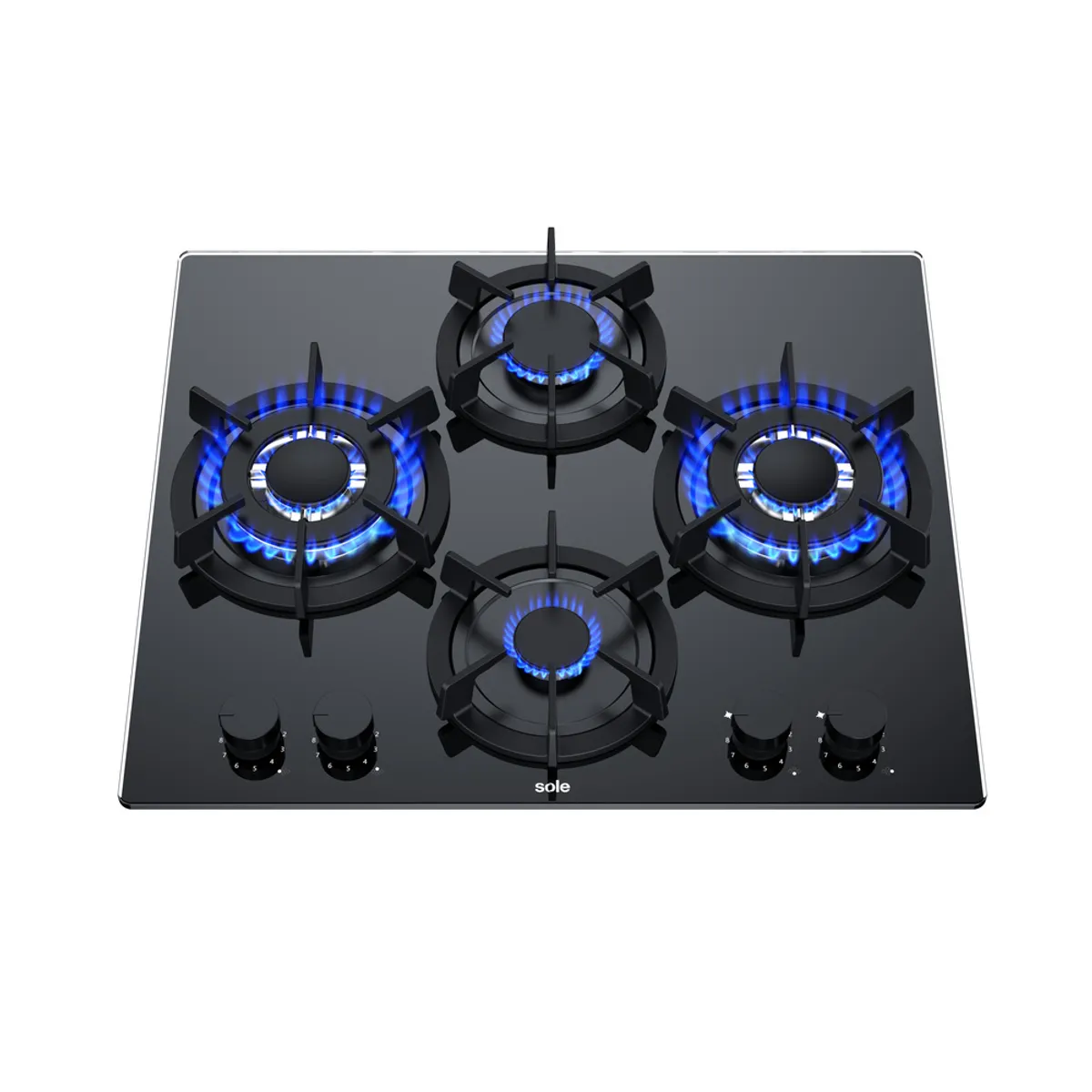 SOLE - Encimera Rubí Pro Sole Vidrio Templado A Gas 60 Cm 4 Hornillas