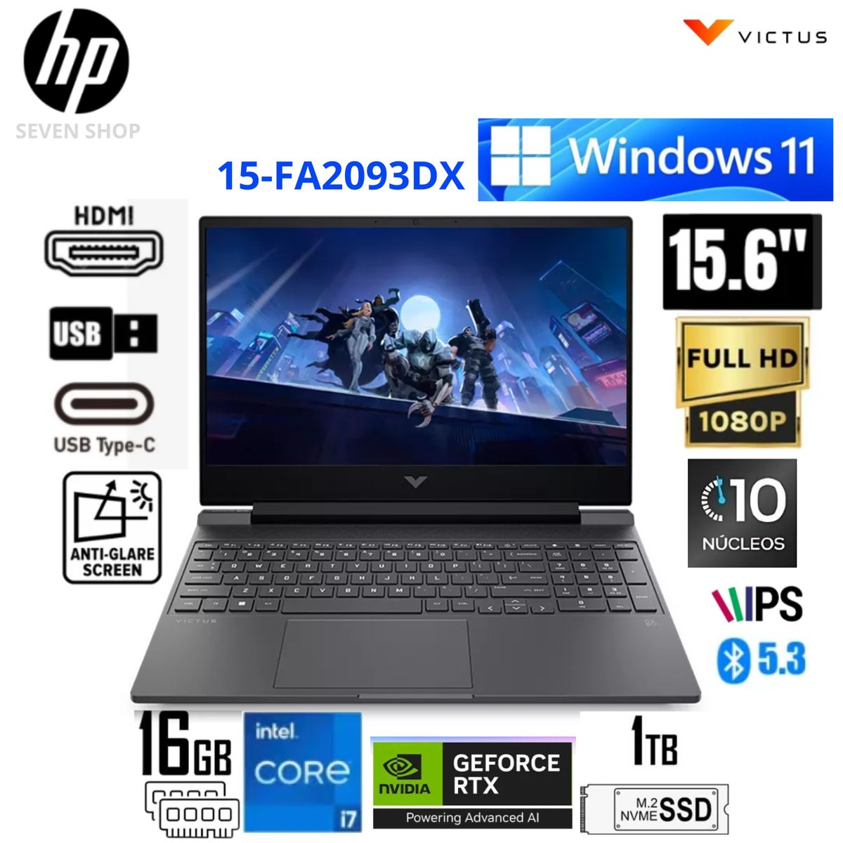 HP - Laptop HP Victus 15-FA2093DX Intel Core i7-13620H 16GB RAM 1TB SSD RTX 5060-8 GB 156 FHD 144Hz