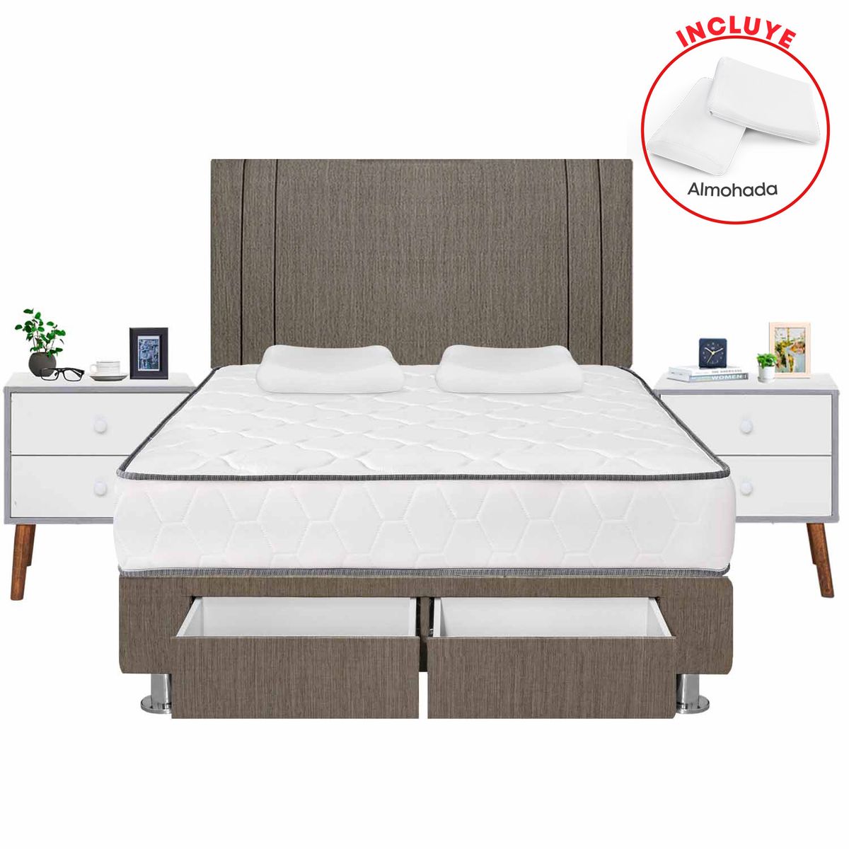 FORLI - Dormitorio 2 cajones Igneo Marrón Queen