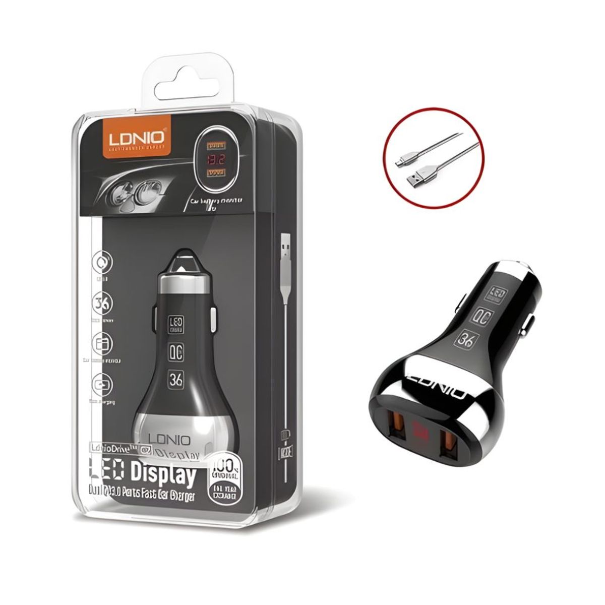 LDNIO - Cargador de Auto LDNIO USB a Tipo C 36W LDNIO C2