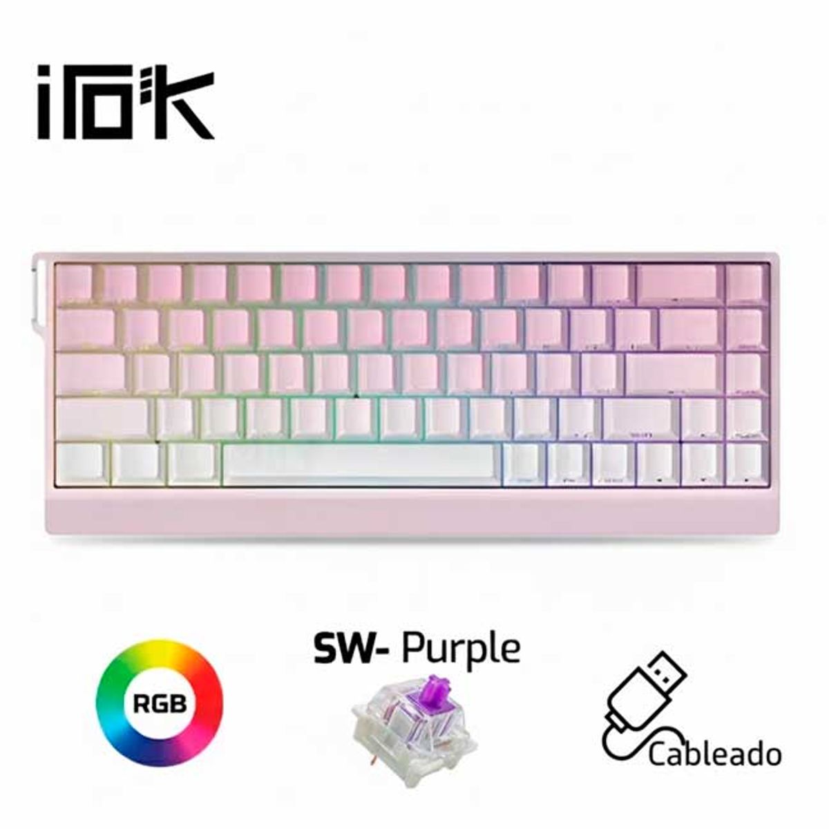 GENERICO - Teclado Magnético IROK Mercury 68 RGB 8K Switch Purple Rosado Degradado