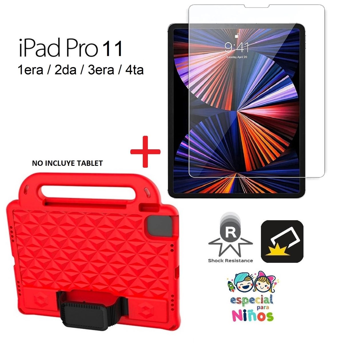 GENERICO - Case Niños + Mica de Vidrio para iPad Pro 11 1era/2da/3era/4ta Funda