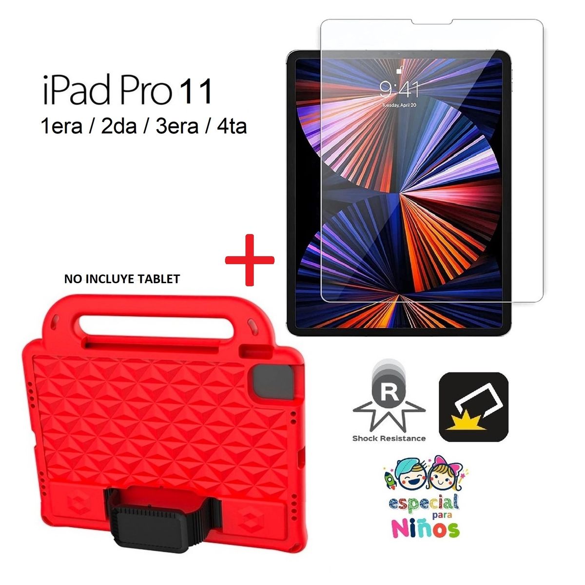 GENERICO - Case Niños + Mica de Vidrio para iPad Pro 11 1era/2da/3era/4ta Funda
