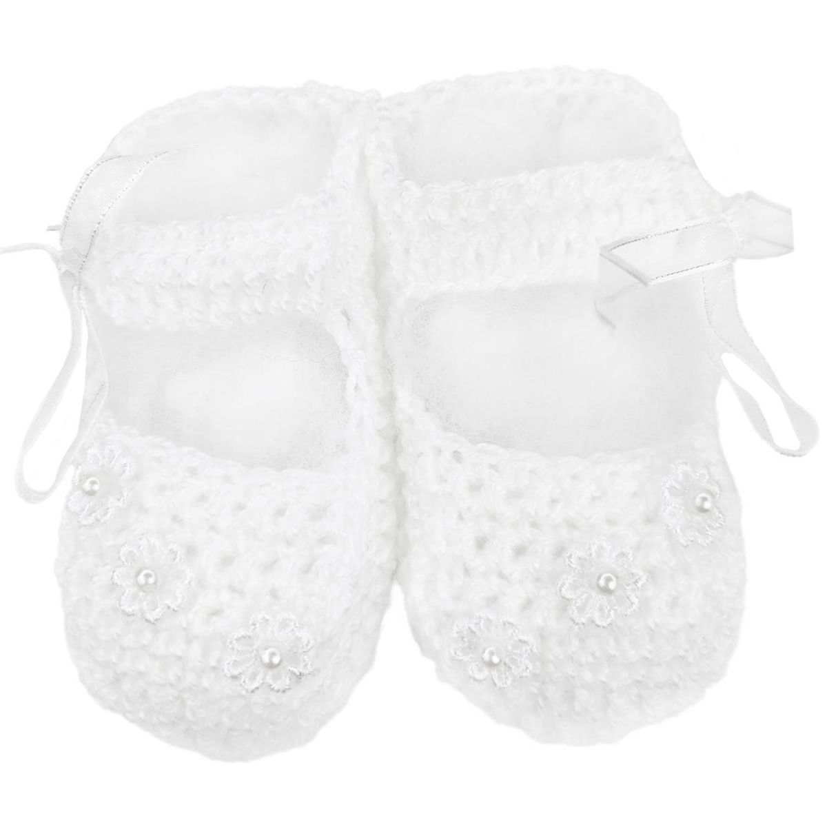 BABY MERINOS - Set Zapatitos y vincha - Hilo Algodón- Blanco