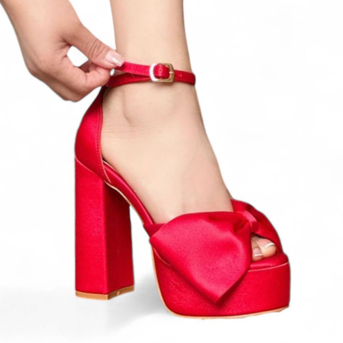 GENERICO - Sandalia Mujer Lujo Taco 15 Gliter Moño 2086L-82 Color Rojo