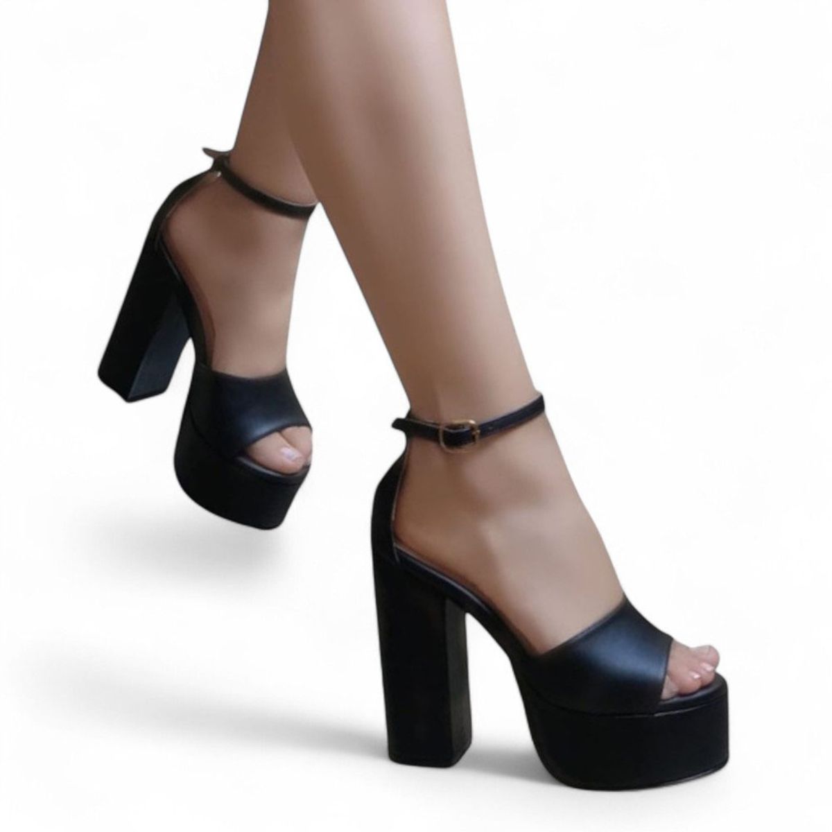 GENERICO - Sandalia Mujer Taco 12 Clasica Conservadora 2086L-75 Color Negro