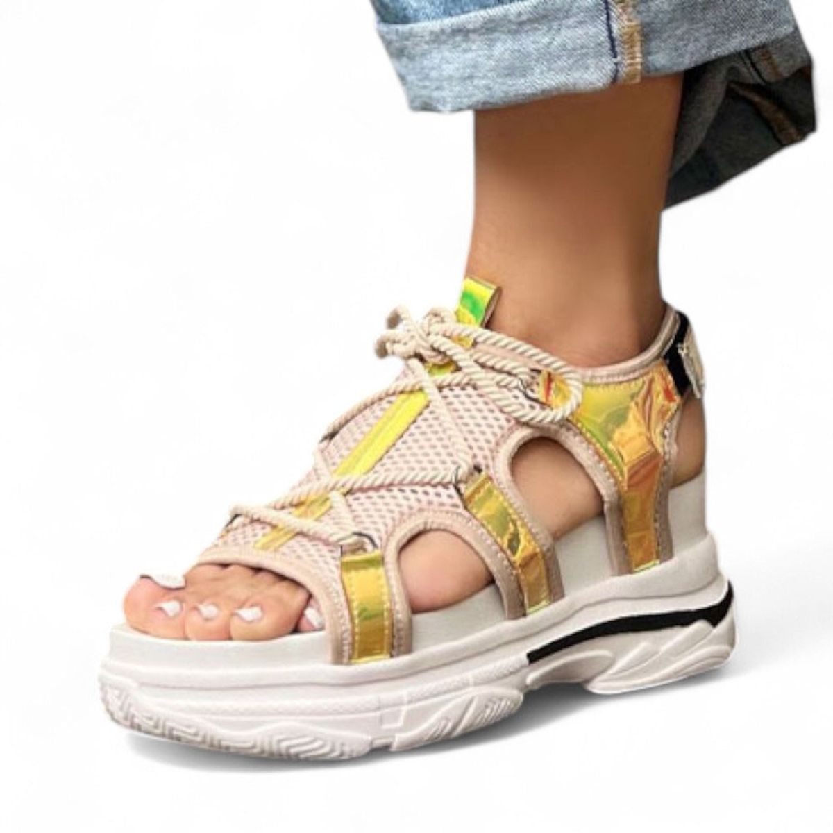 GENERICO - Sandallia Mujer Alto X7 Bosque 2086L-55 Color Amarillo