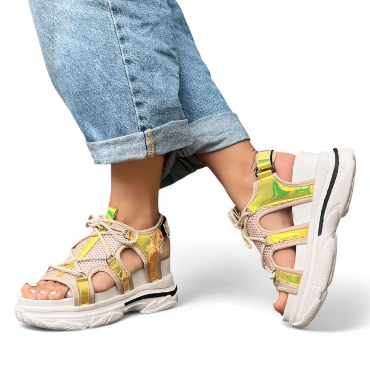 GENERICO - Sandallia Mujer Alto X7 Bosque 2086L-55 Color Amarillo