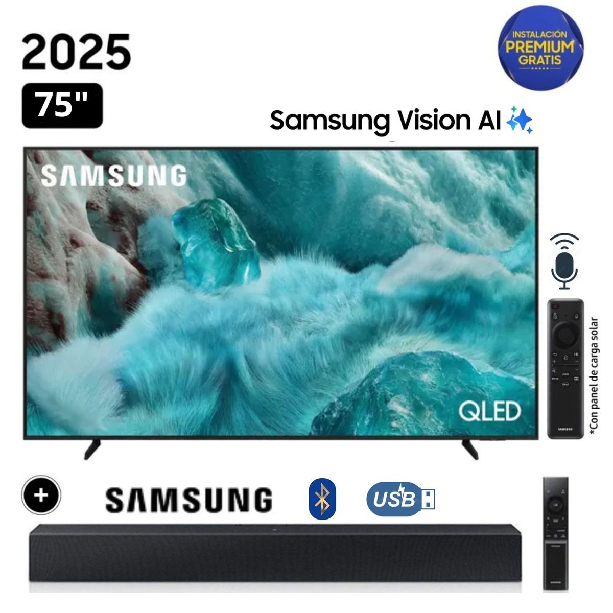 SAMSUNG - Televisor Samsung QLED 75 Visión AI Smart TV QN75Q7F + Soundbar HW-B400F