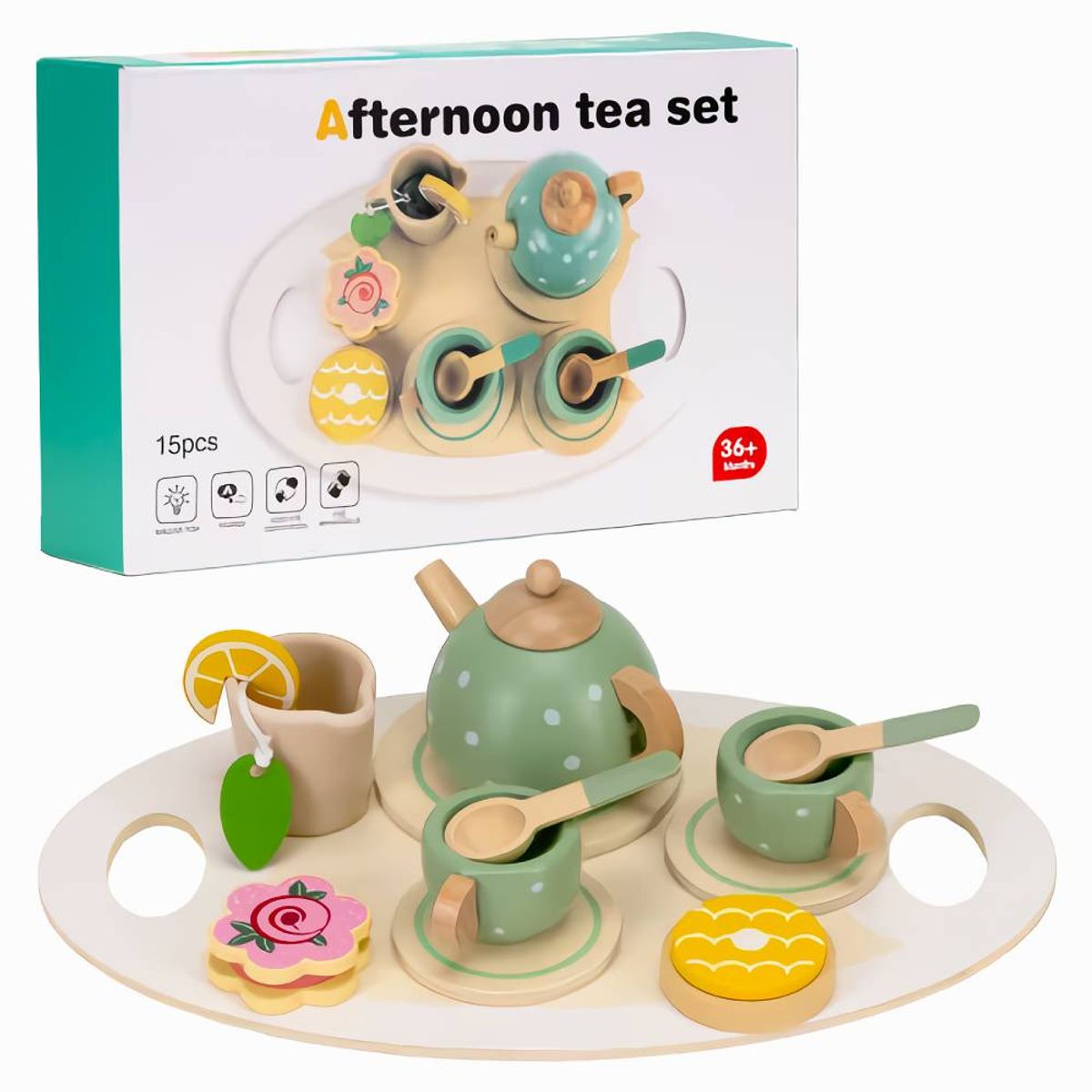 GENERICO - Set de Té de Madera para Niños 15 Piezas
