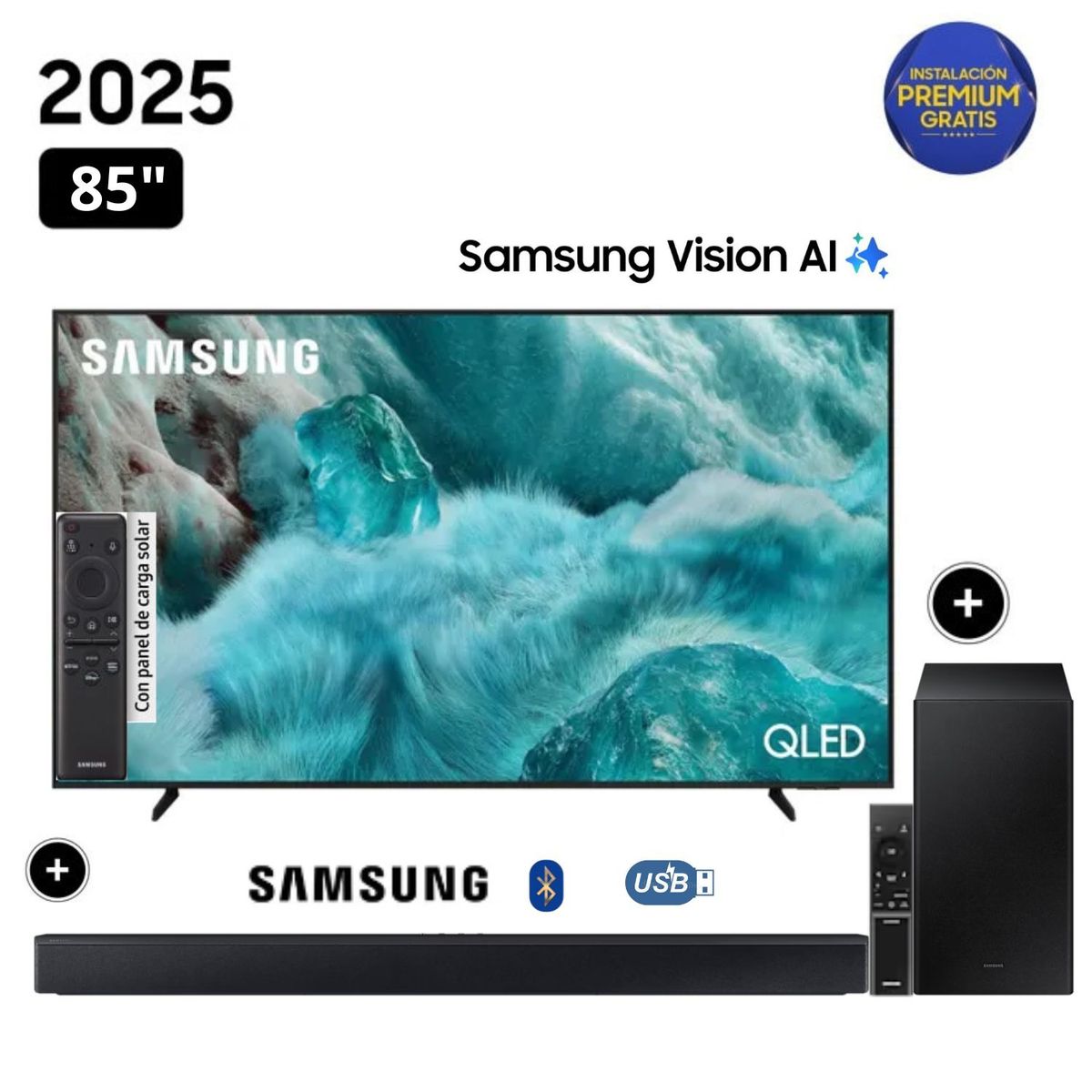 SAMSUNG - Televisor Samsung QLED 85 Visión AI Smart TV QN85Q7F+ Soundbar HW-B450F