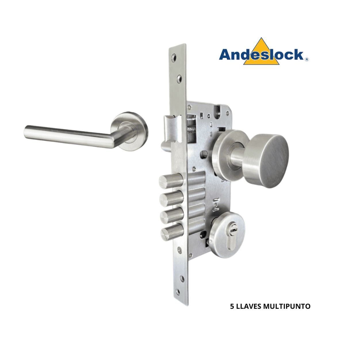 ANDESLOCK - Cerradura de embutir principal AE80MTIP Acero inox ambidiestra