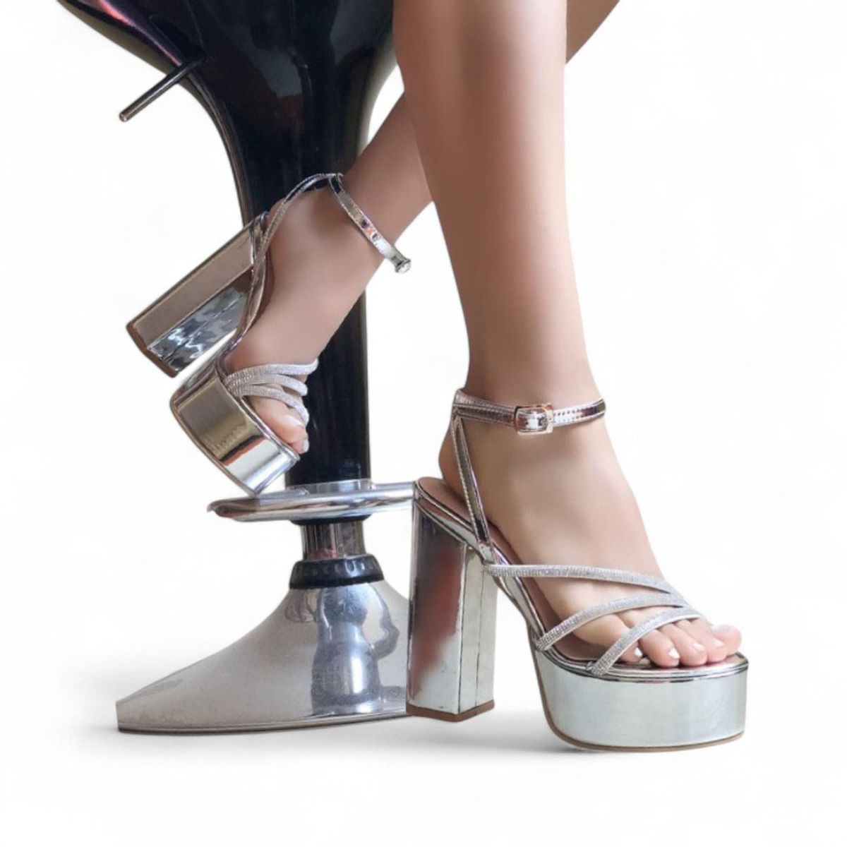 GENERICO - Sandalia Mujer Fiesta Chic Taco 12 2086L-75 Color Plateado