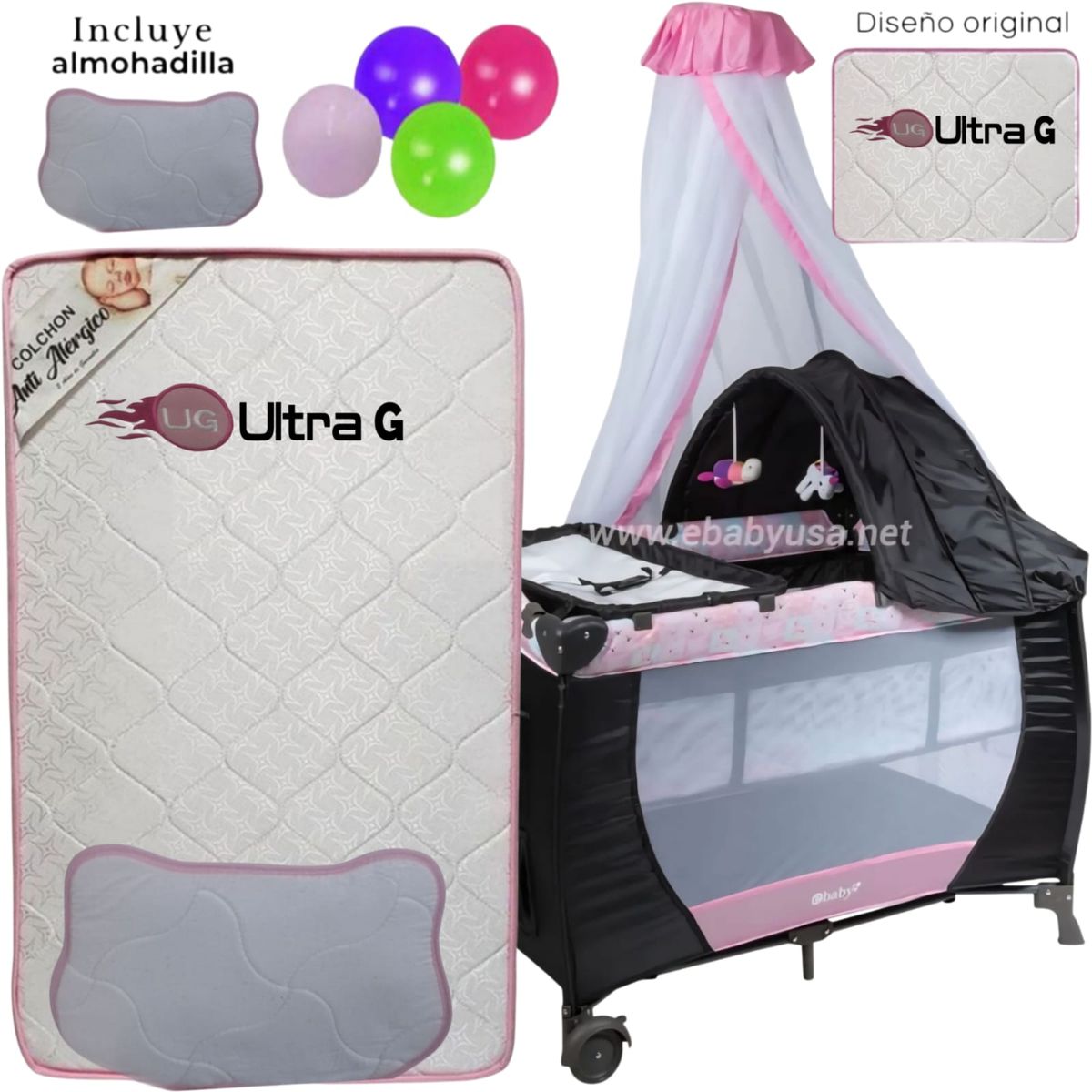 EBABY - Cuna Corral Mecedora SALLY 716-B+ Colchón