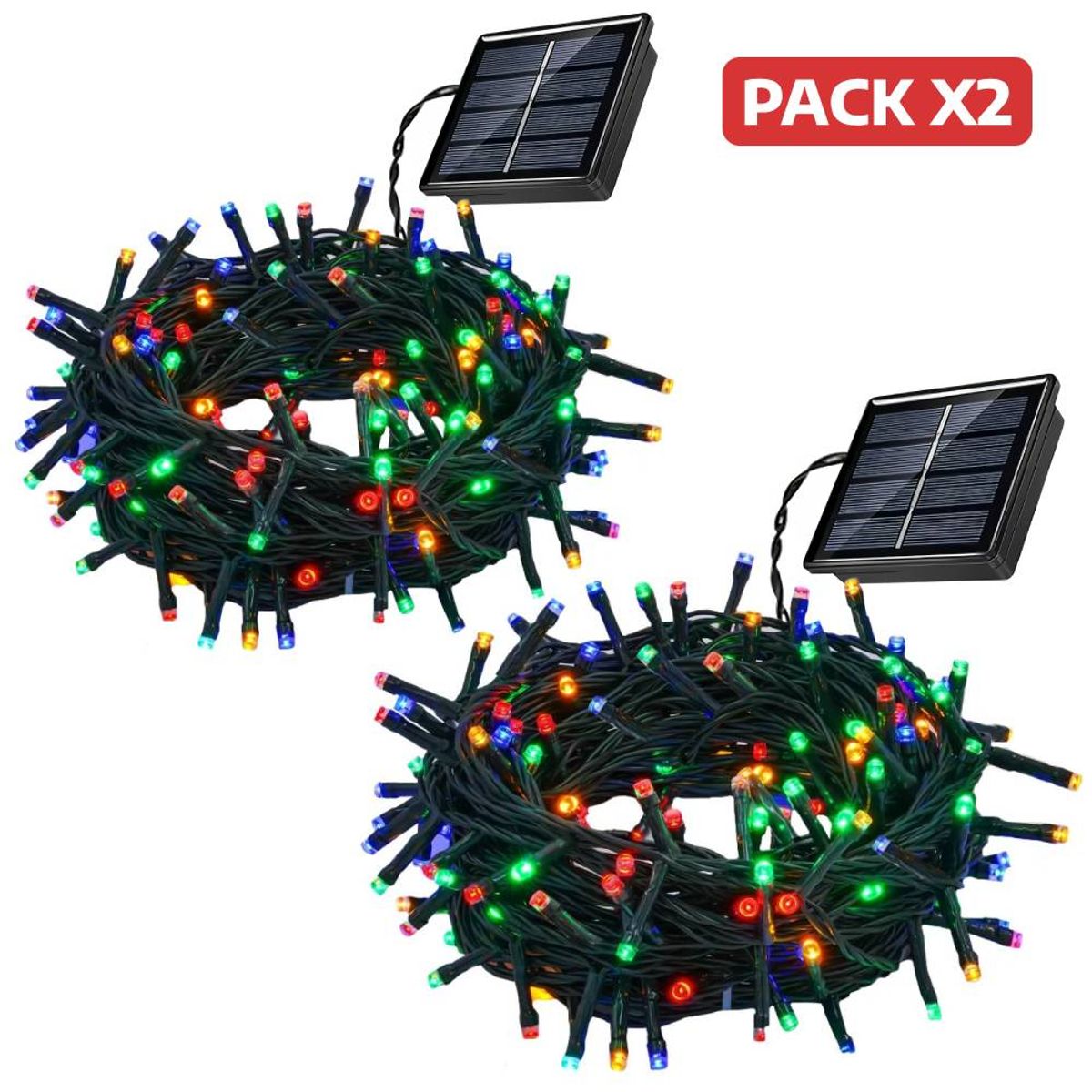 GENERICO - Tira de Luces LED Navideñas 300 Focos Multicolor con Panel Solar - 2 UND