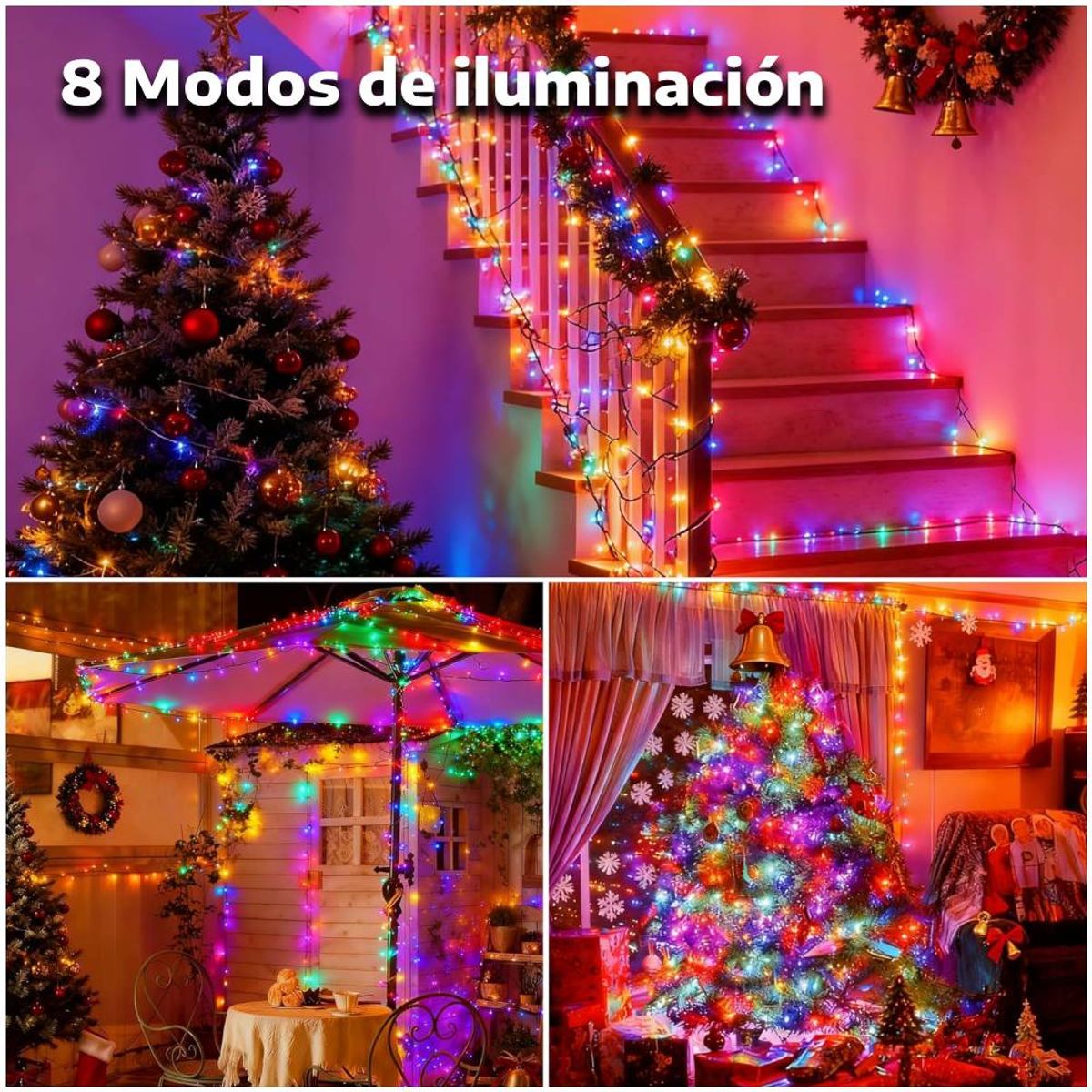 GENERICO - Tira de Luces LED Navideñas 300 Focos Multicolor con Panel Solar - 2 UND