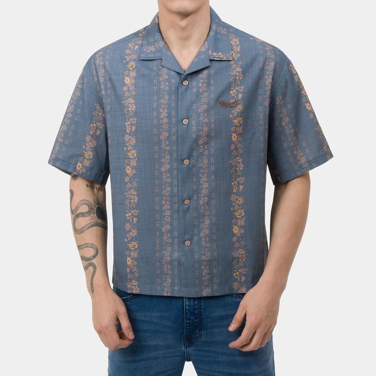 GZUCK - Camisa Popelina Hombre Floral Lines Gzuck