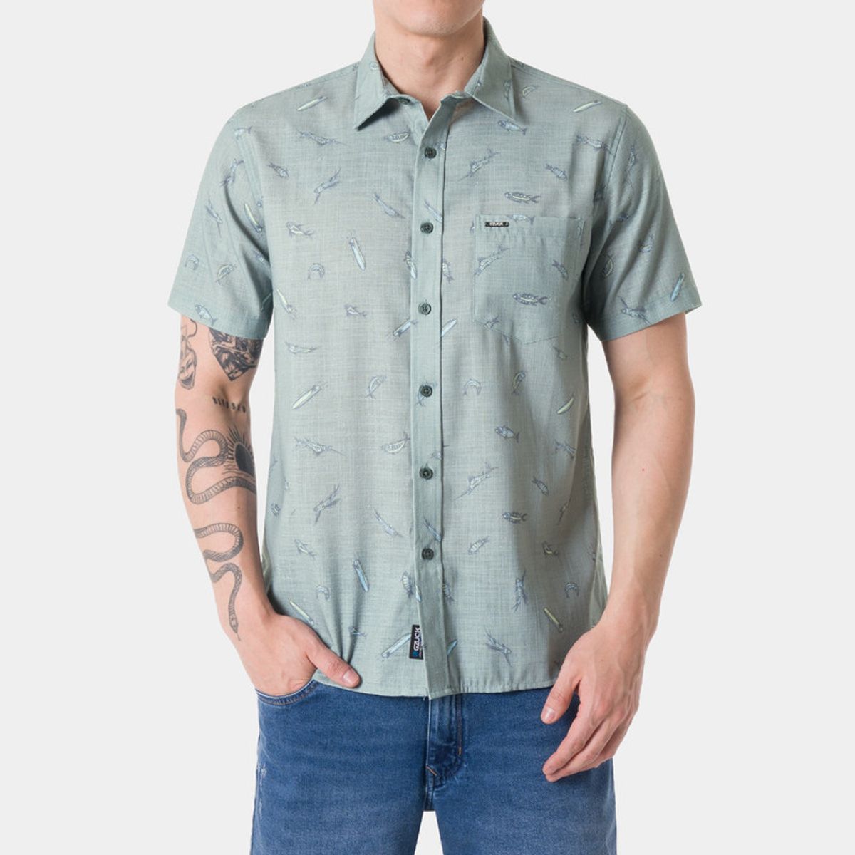 GZUCK - Camisa Moda Popelina Marine Print Hombre