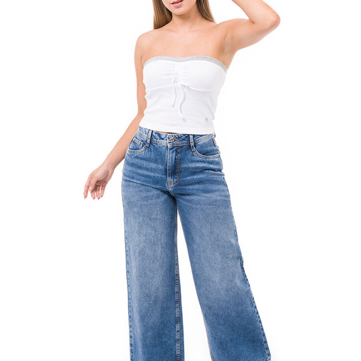 SQUEEZE - Tops Strapless Rib Lycrado Vrilli-S Mujer