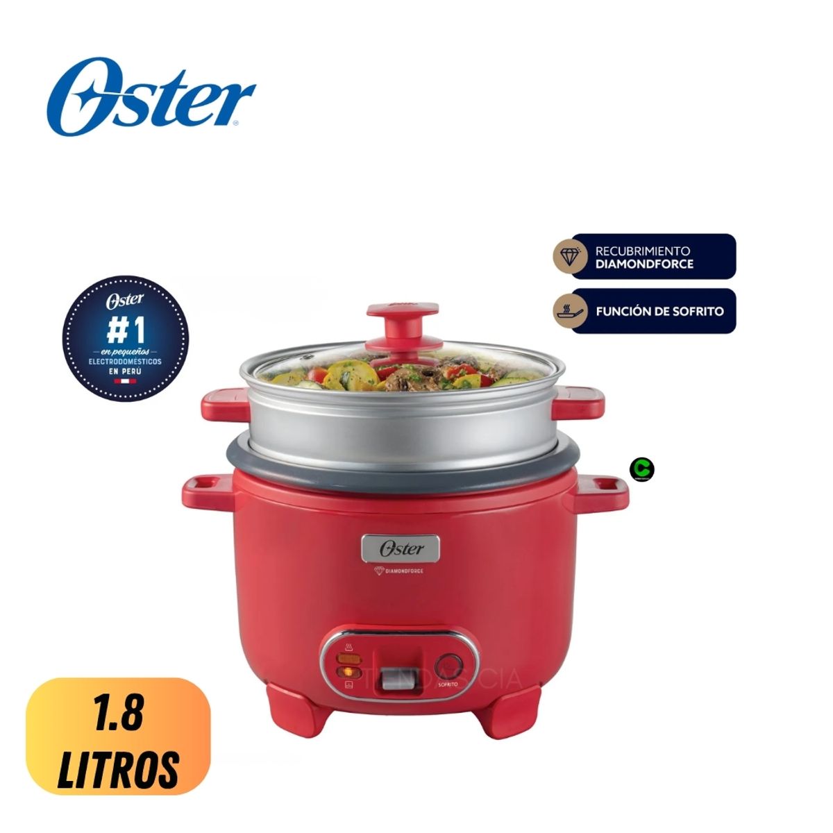 OSTER - Oster Arrocera 10 Tazas Función de Sofrito y Vaporera DiamondForce, CKSTRC10DFPNK