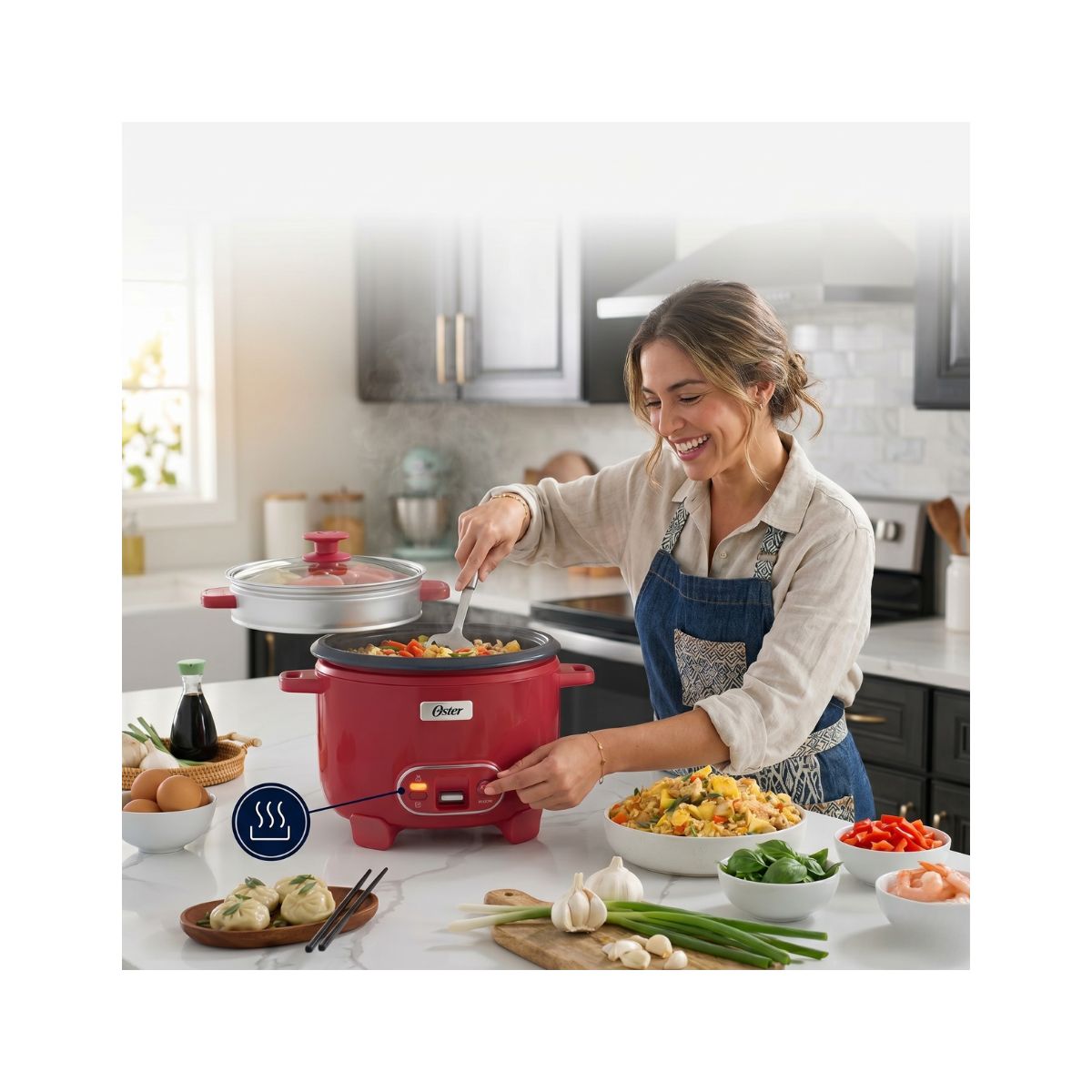 OSTER - Oster Arrocera 10 Tazas Función de Sofrito y Vaporera DiamondForce, CKSTRC10DFPNK