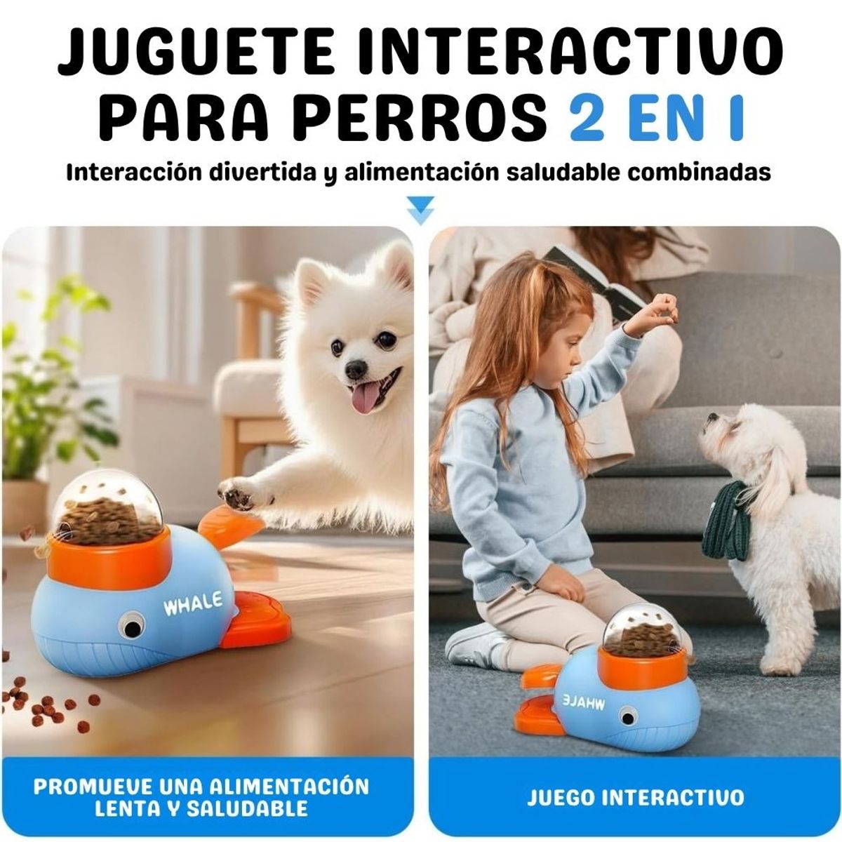 IMPORTADO MC - Juguete Interactivo para Perros Dispensador de Premios con Forma de Ballena Azul