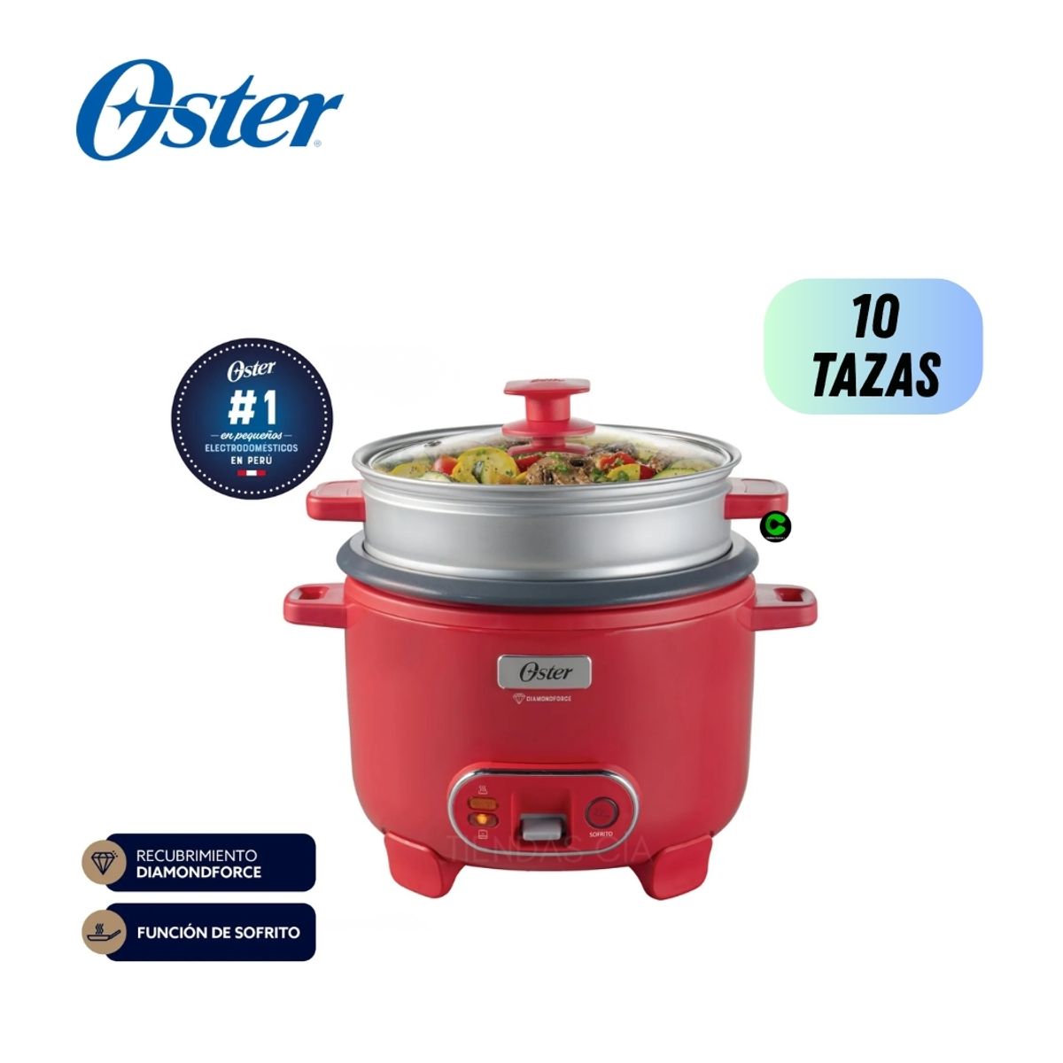 OSTER - Oster Arrocera 10 Tazas Función de Sofrito y Vaporera DiamondForce, CKSTRC10DFPNK