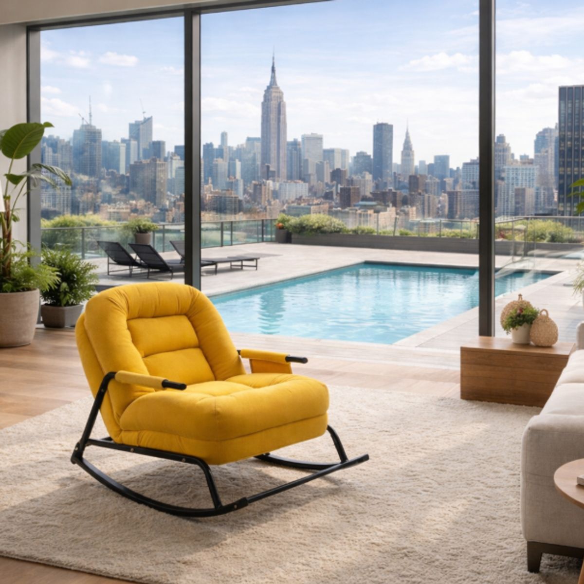 GENERICO - SILLA MECEDORA SOFÁ RECLINABLE SILLÓN PLEGABLE TERRAZA JARDÍN SALA PREMIUM CAMELL