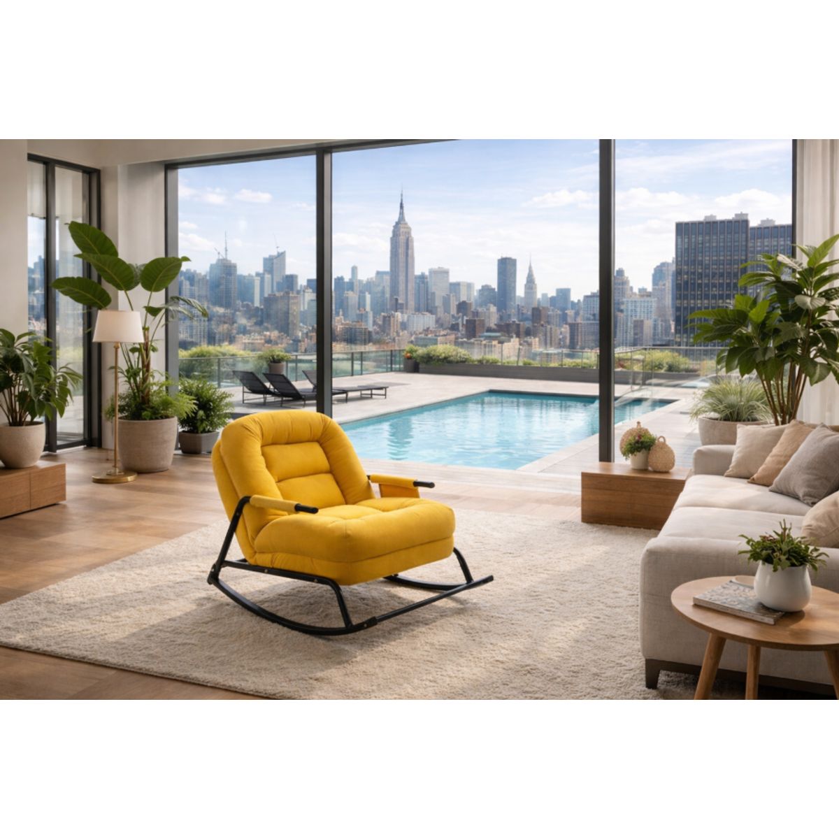 GENERICO - SILLA MECEDORA SOFÁ RECLINABLE SILLÓN PLEGABLE TERRAZA JARDÍN SALA PREMIUM CAMELL