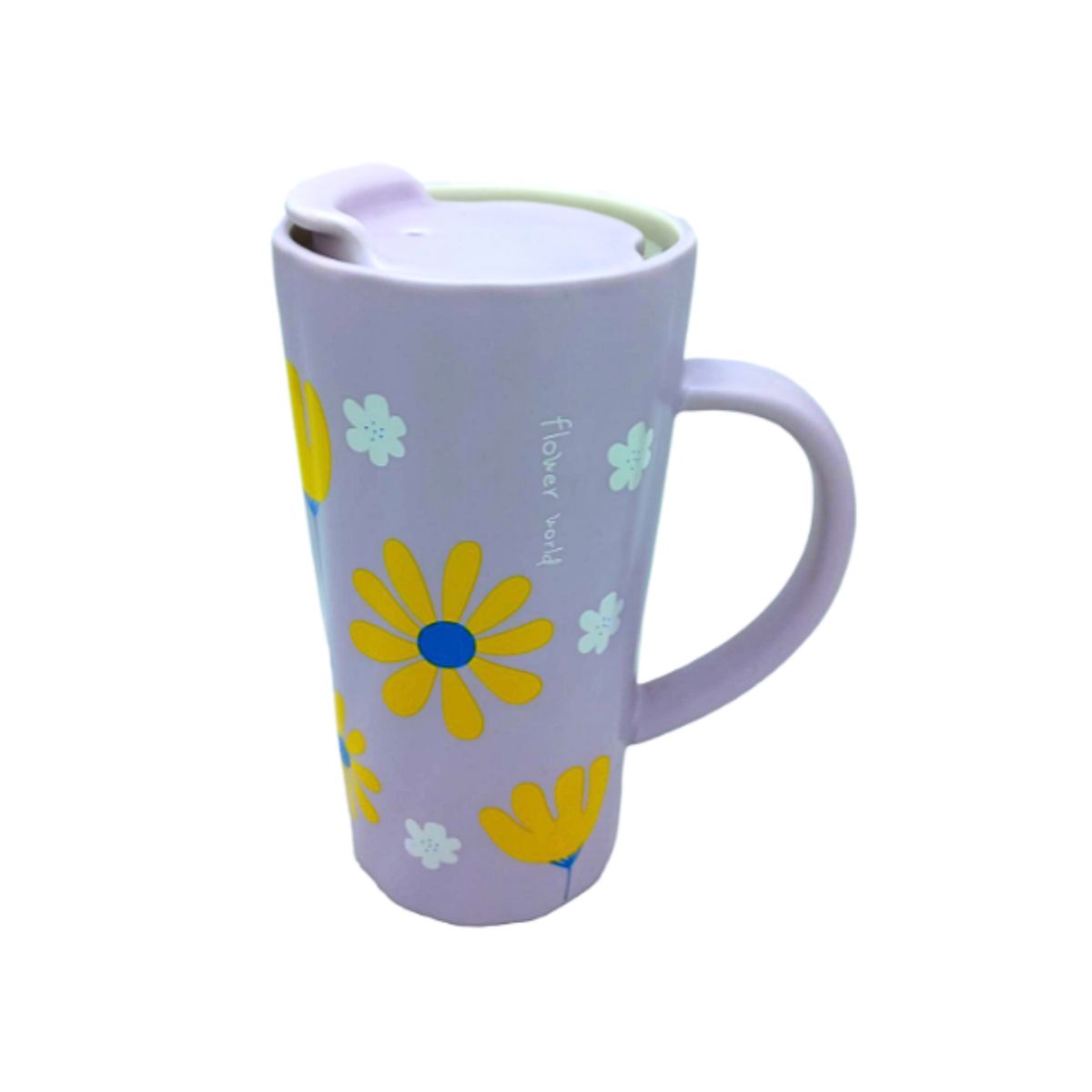 GENERICO - Taza de Cerámica Grande con Diseño de Flores y Tapa  Color Lila
