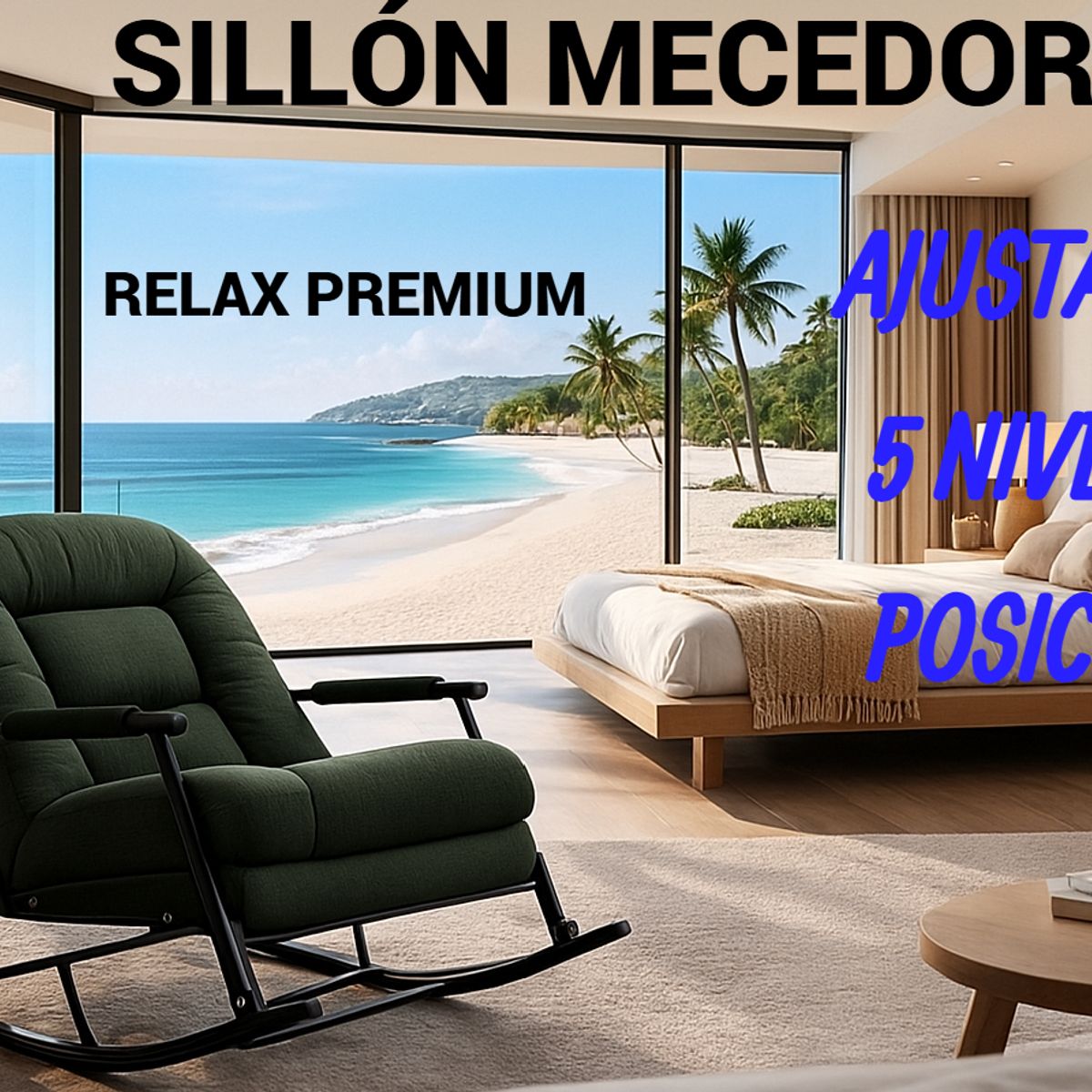 GENERICO - SILLA MECEDORA SOFÁ RECLINABLE SILLÓN PLEGABLE TERRAZA JARDÍN SALA PREMIUM VERDE